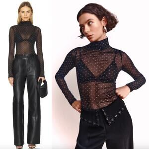 MISHA | NWT Diamante Sandra Mesh Top Rhinestone Black Sheer Turtleneck XS